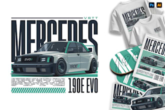 create tshirt design illustrations of cars and automotive