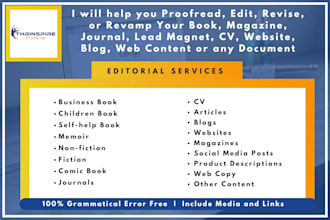 proofread, edit, copy edit or revise text content in book, blog, and others