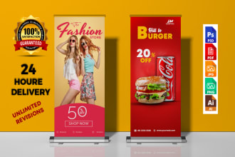 do excellent rollup banner, yard sign, social media design