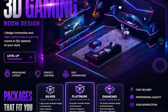 design a realistic 3d isometric gaming and streaming room