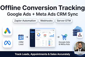 setup google ads or meta ads offline conversion tracking via zapier, GTM webhook