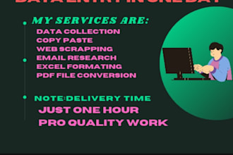 do data entry copy paste,web and email research in one day