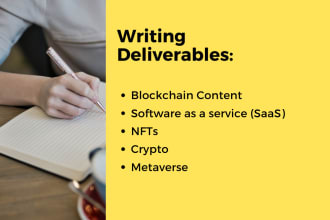 write blockchain, crypto, saas, nft, metaverse content