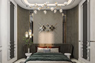 do a 3d max living room, bedroom, and bathroom interior design