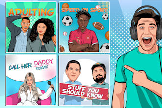 draw a cartoon portrait based podcast cover from your photos