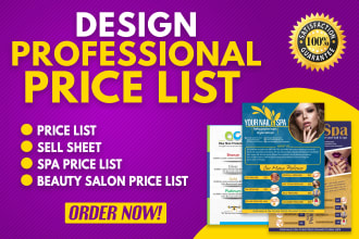 design spa, gym, hair extension and salon price sheet