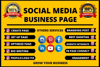 create instagram business page, twitter, pinterest, facebook business page setup