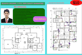 draw architectural 2d plan and pdf,convert,dwg in autocad