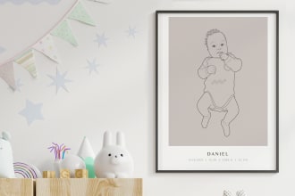 create a custom birth metrics poster, newborn baby lineart
