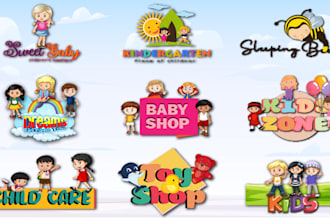 design adorable kids baby logo, baby mascot baby products design