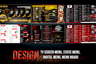 design a modern TV screen menu, digital menu, menu board or static menu