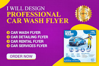 design car wash flyer, car detailing, rental and services flyer