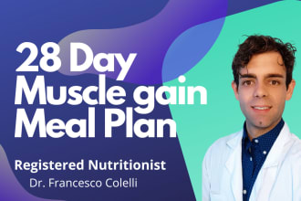 develop a muscle gain diet plan with recipes, and supplements