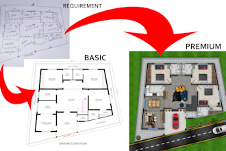 draw floor plan in autocad and render in photoshop
