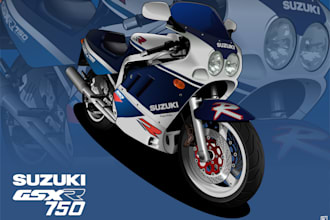 draw illustration vector motorcycle for print