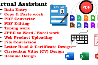 virtual assisant, data entry, web research, copy paste