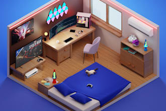 Big Deals!  create 3d isometric room for nft collection