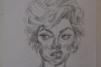 realistic pencil draw portrait and sketch