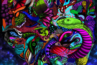 do digital illustration, unique trippy, vibrant, neon, psychedelic style