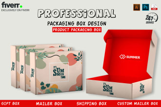 do packaging box design, product box design, mailer box, shipping box and 3d