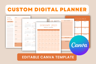 design custom planner, journal, calendar in canva editable