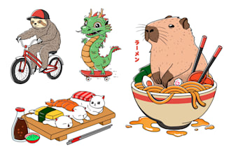 draw cute animal, food in high quality kawaii illustration
