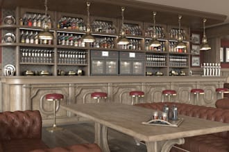 visualize cafe, coffee shop or restaurant interior design in 3d