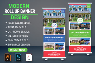create modern roll up banner, retractable banner, stand banner, backdrop design
