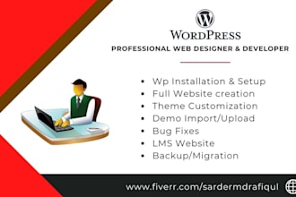 wordpress installation, customization, demo upload,fix,migrate setup your domain