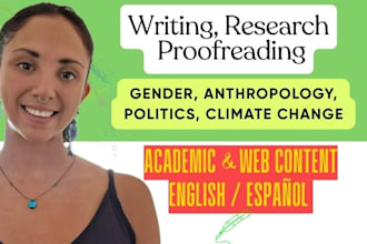 write anthropology sociology politics and gender articles posts and web content