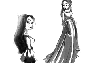 do sketches, character design, storyboards in this  art style
