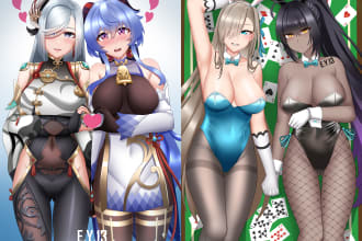 draw yuri anime, game, fanart, oc, sfw or nsfw art