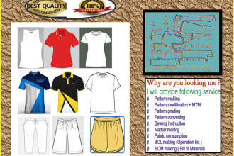 do the sewing  pattern  for t shirt polo shirt trouser  and underwear