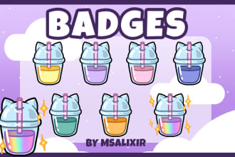 design cute custom twitch sub badges or bit badges