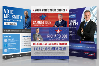 design political election campaign flyer, postcard, logo, yard sign, poster