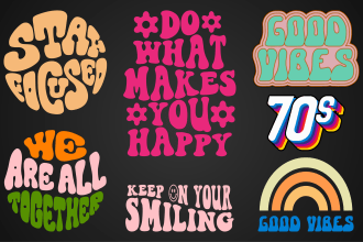 design 2d, 3d 70s retro vintage typography for logo and t shirt