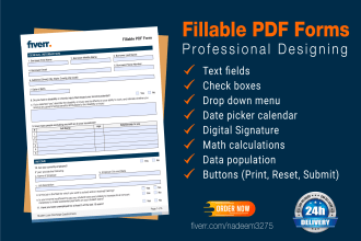 create fillable PDF form with data validations within 24 hrs