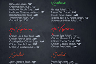 design a food and drinks menu according to your requirement