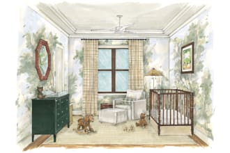 hand draw interior sketch, hand drawn marker render