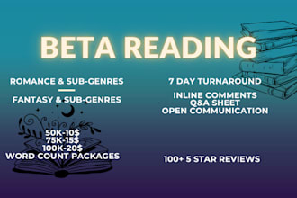 beta read your romance manuscript including subgenres