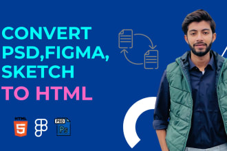 convert PSD to html, figma to html, sketch to html css bootstrap responsive