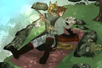 draw a character headshot, halfbody and fullbody fullcolor