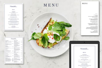 design minimal modern professional menu with pricing and custom greeting card