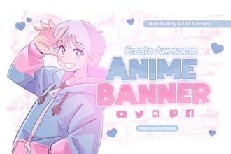 design awesome anime banner for youtube, twitch, discord, twitter