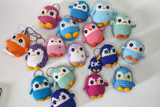 crochet penguin keychains bundle colorful