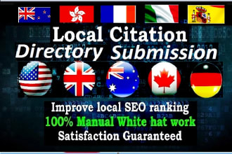 do 150 local SEO citations for USA italy ireland canada aus UK germany spain uae