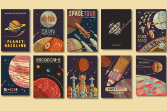 create space retro poster illustration