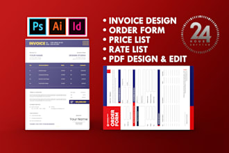 design invoice, order form, price list, rate list or PDF