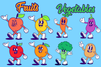 draw fruits character with cartoon style