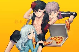 paint anime art characters in a semi realistic style